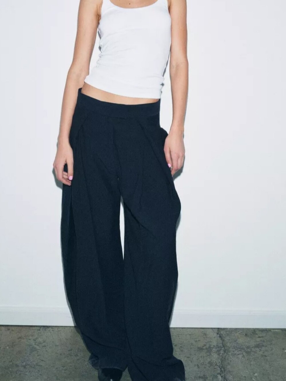Nwot ZW COLLECTION WIDE-LEG PLEATED TROUSERS Navy Blue Minimalist Size S